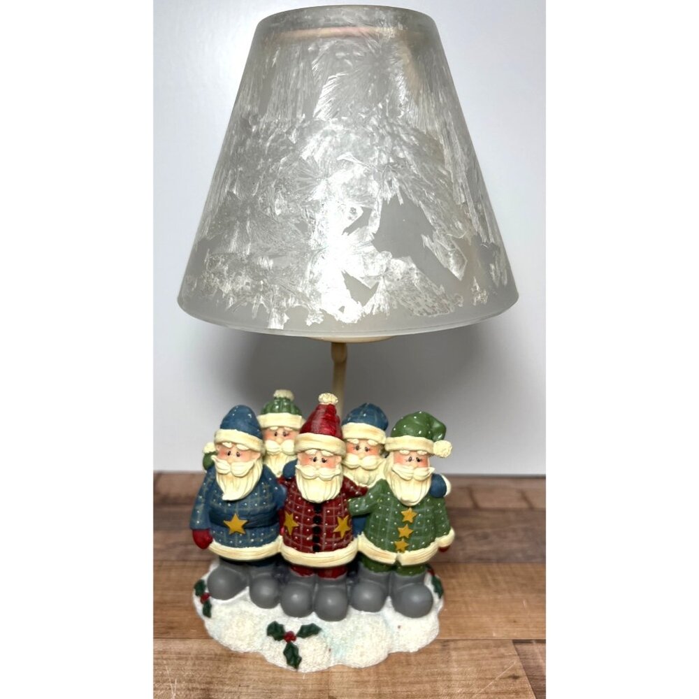 Vintage Santa Claus Christmas Candle Holder Lamp With Frosted Shade